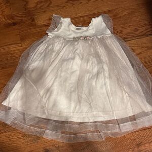 Ivory with tulle sparkle overlay  Baby Dress with Floral Detail